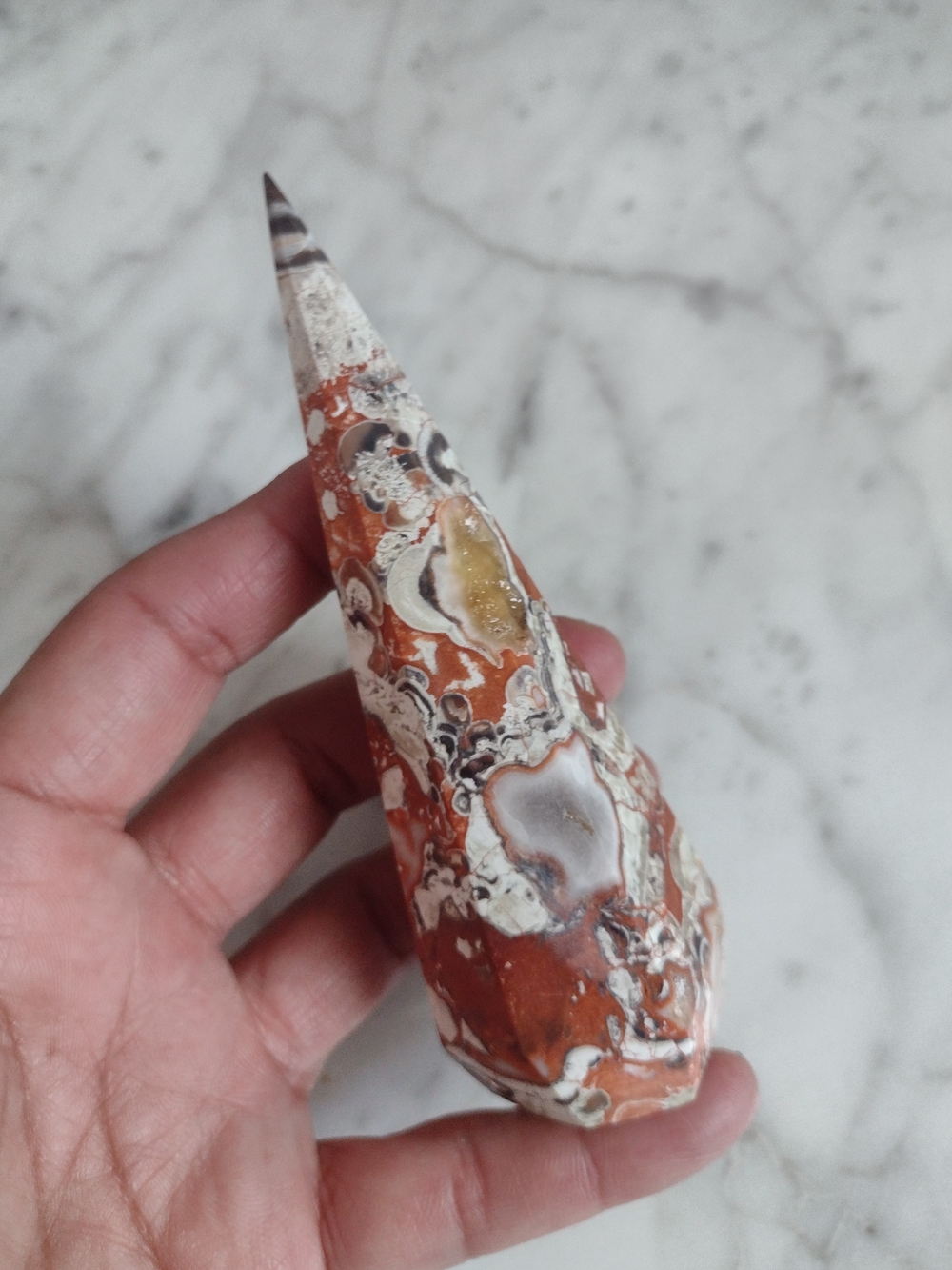 Polished Money Agate Crystal Diamond Point - Decorative Home Accent